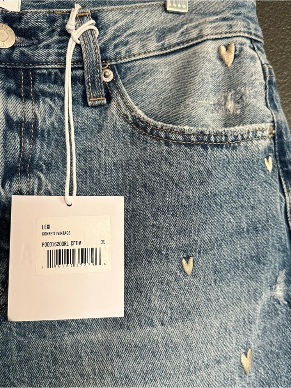 Pistola Lexi Mid Rise Bowed Straight Jeans Confetti Vintage Hearts Size 30 NWT - Picture 13 of 14